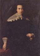 Portrait of a man,Three-quarter length,wearing black and holding a glove in his left hand unknow artist